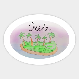 Crete watercolor Island travel, beach, sea and palm trees. Holidays and vacation, summer and relaxation Sticker